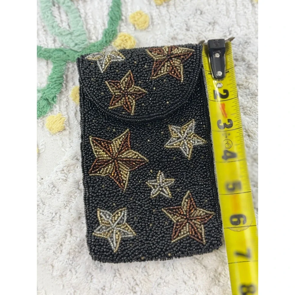 Neiman Marcus Vintage Beaded Star Pouch Black Gold‎ Silver Celestial Phone Case